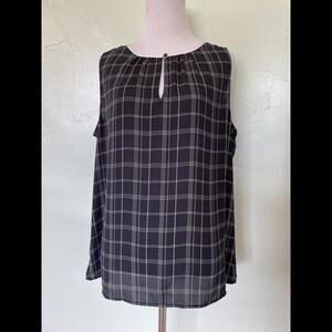 Ann Taylor LOFT Outlet Sleeveless Plaid Black Blouse Large L 25-0238